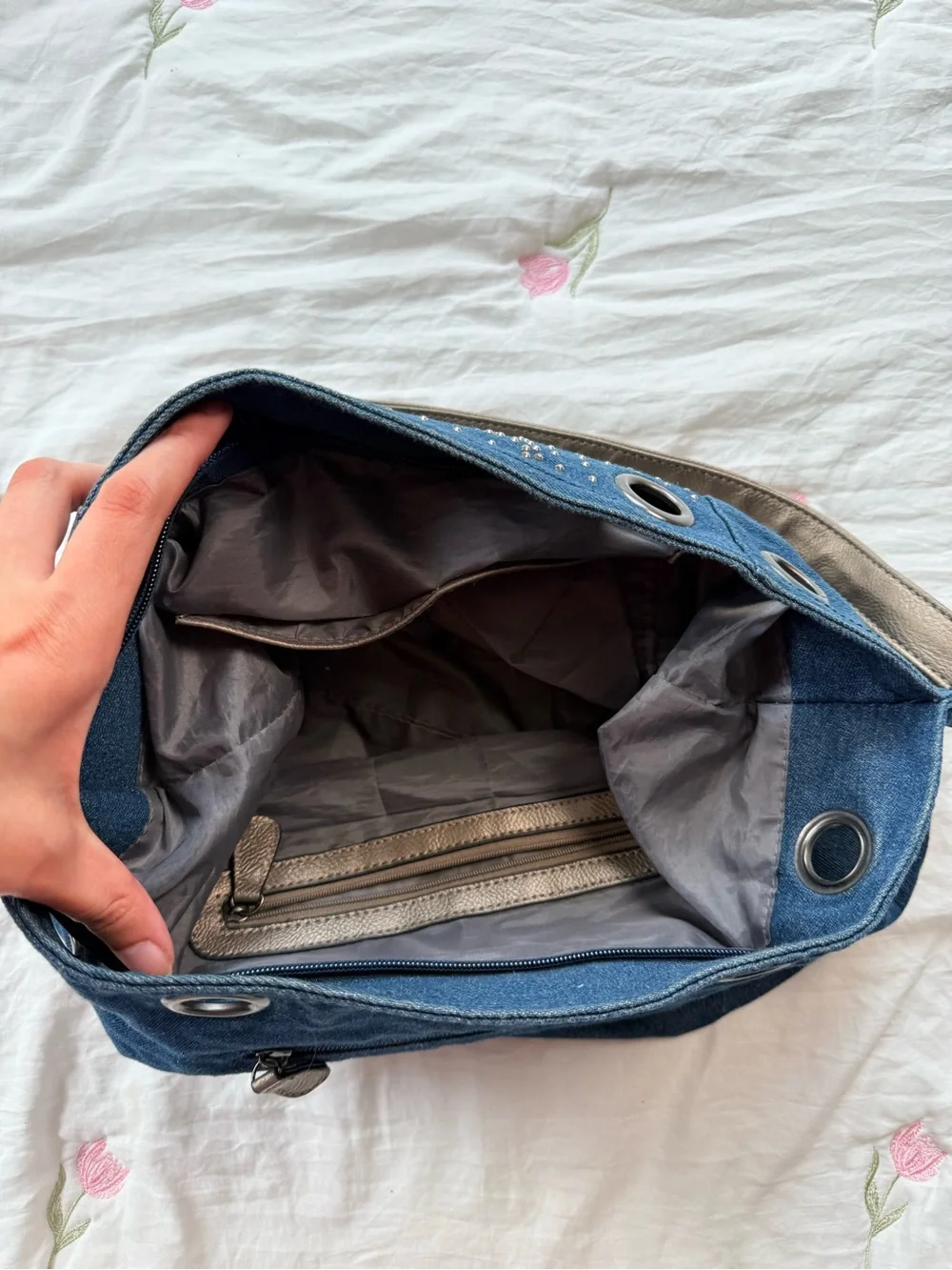 Jean Denim Y2K Vintage Star Rhinestone Studded Metallic Shoulder Bag